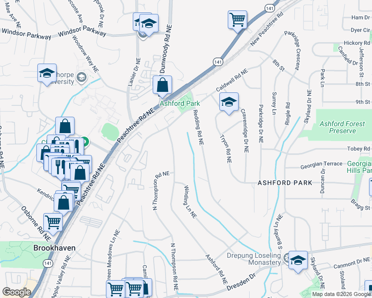 map of restaurants, bars, coffee shops, grocery stores, and more near 2780 Caldwell Road Northeast in Atlanta