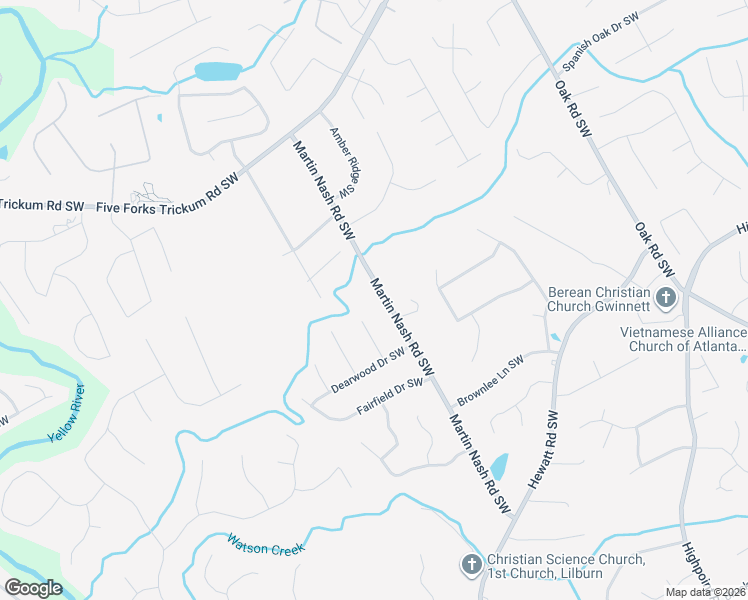 map of restaurants, bars, coffee shops, grocery stores, and more near 1291 Martin Nash Road Southwest in Lilburn
