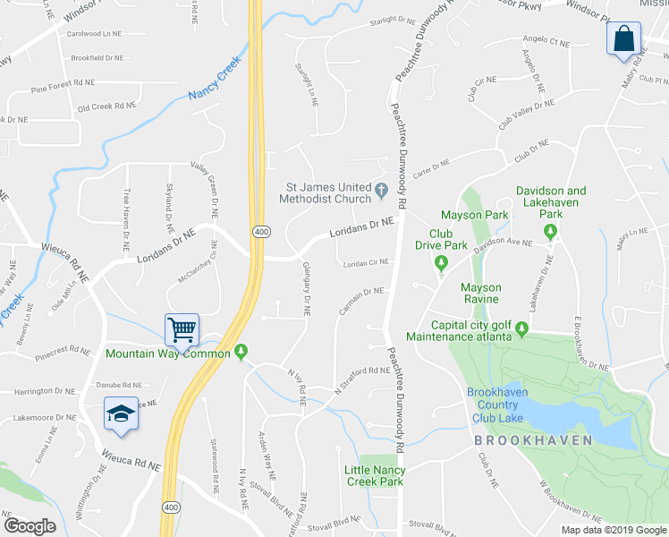 map of restaurants, bars, coffee shops, grocery stores, and more near 805 Loridan Circle Northeast in Atlanta