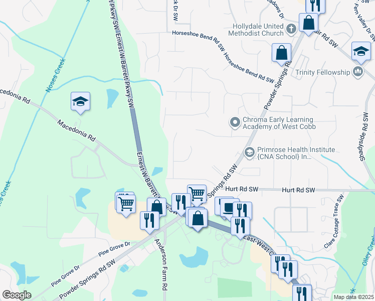map of restaurants, bars, coffee shops, grocery stores, and more near 2628 Sheffield Court in Marietta