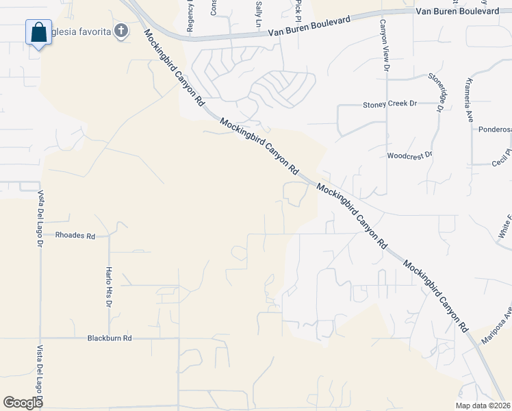 map of restaurants, bars, coffee shops, grocery stores, and more near 17061 Andromeda Lane in Riverside