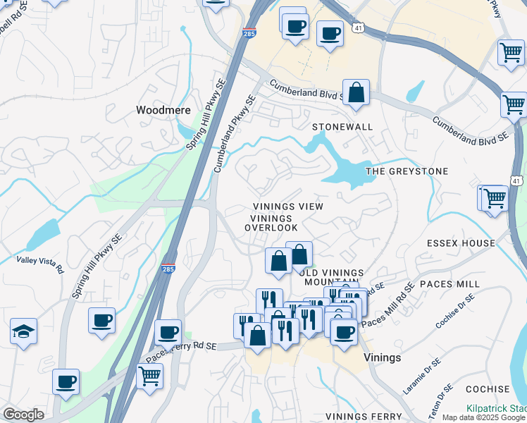 map of restaurants, bars, coffee shops, grocery stores, and more near 2794 Loftview Square in Atlanta
