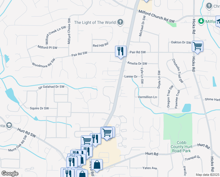 map of restaurants, bars, coffee shops, grocery stores, and more near 3376 Raes Creek Road in Marietta