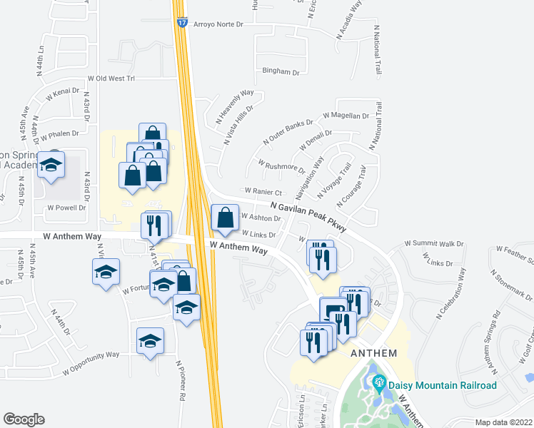 map of restaurants, bars, coffee shops, grocery stores, and more near 3834 West Ashton Drive in Phoenix