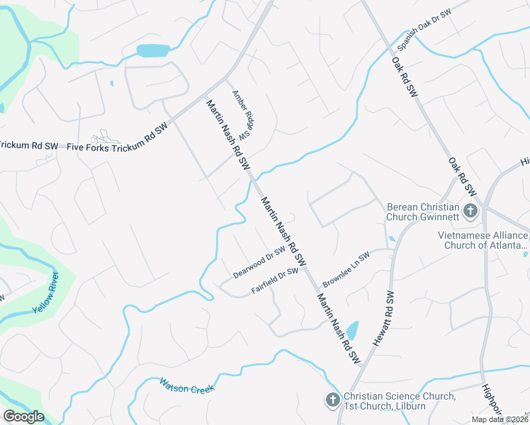 map of restaurants, bars, coffee shops, grocery stores, and more near 1291 Martin Nash Road Southwest in Lilburn