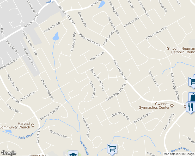 map of restaurants, bars, coffee shops, grocery stores, and more near 760 Kenion Forest Way in Lilburn