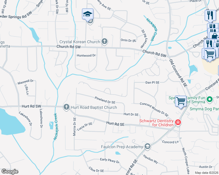 map of restaurants, bars, coffee shops, grocery stores, and more near 3258 Polo Run Circle in Smyrna