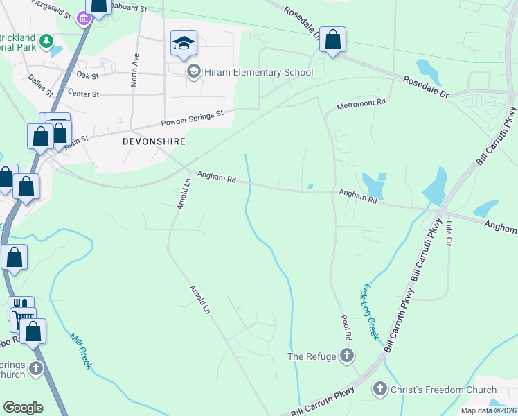 map of restaurants, bars, coffee shops, grocery stores, and more near 370 Angham Road in Hiram