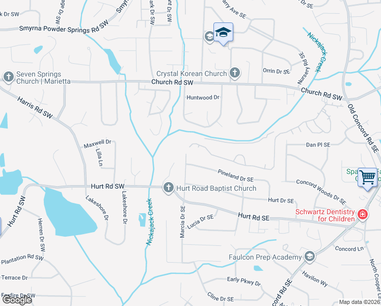 map of restaurants, bars, coffee shops, grocery stores, and more near 3351 Landrum Drive in Smyrna