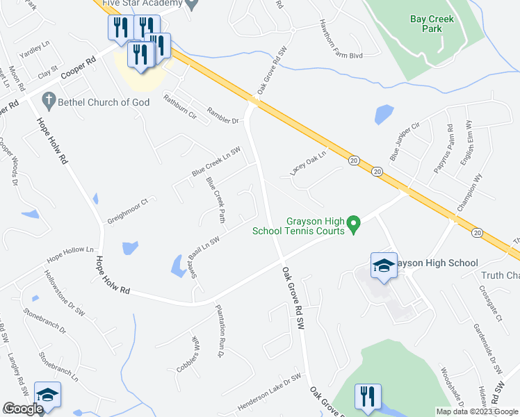 map of restaurants, bars, coffee shops, grocery stores, and more near 3100 Sweet Basil Lane Southwest in Loganville