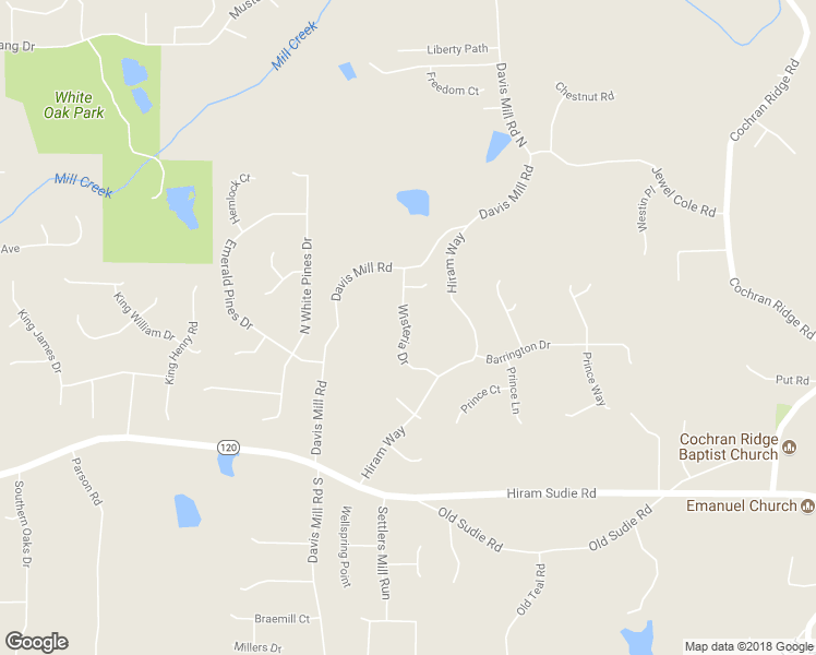 map of restaurants, bars, coffee shops, grocery stores, and more near 115 Wisteria Drive in Hiram