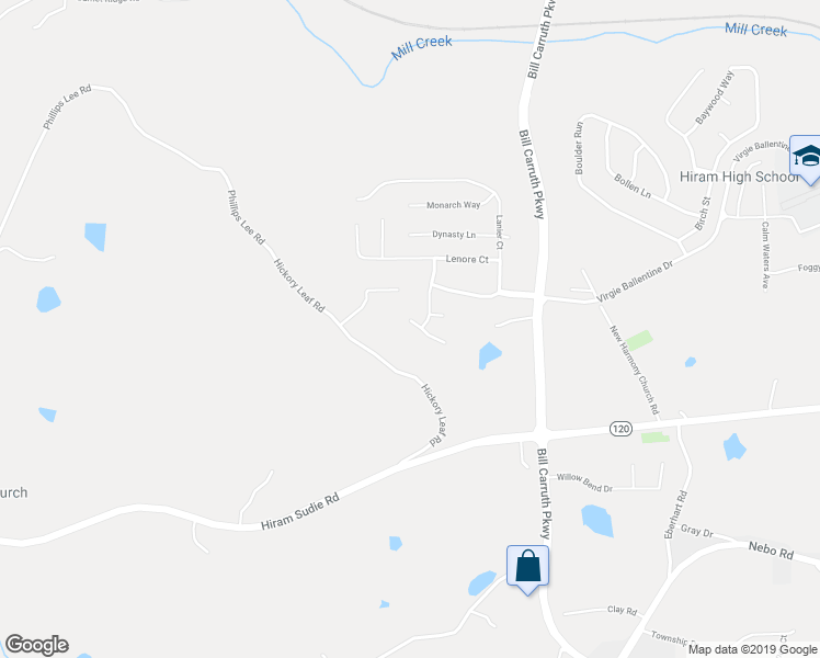 map of restaurants, bars, coffee shops, grocery stores, and more near 25 Trayton Way in Hiram