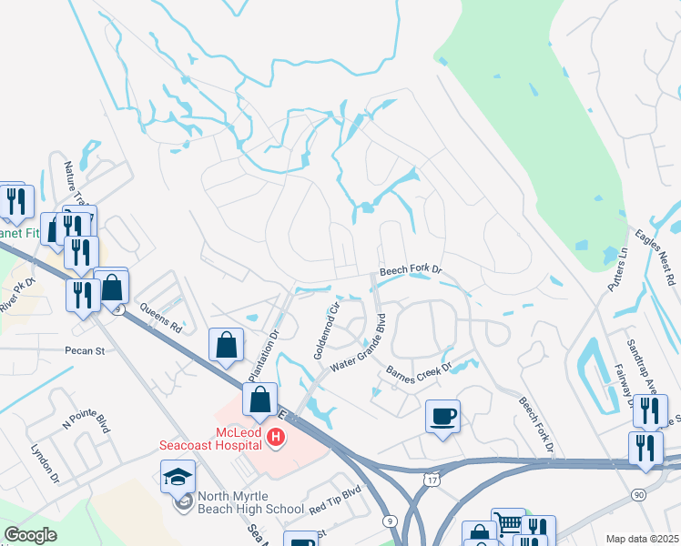 map of restaurants, bars, coffee shops, grocery stores, and more near 67-72 Wedge Way in Little River