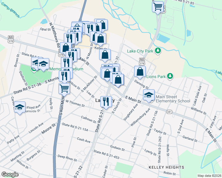 map of restaurants, bars, coffee shops, grocery stores, and more near 107 South Acline Street in Lake City