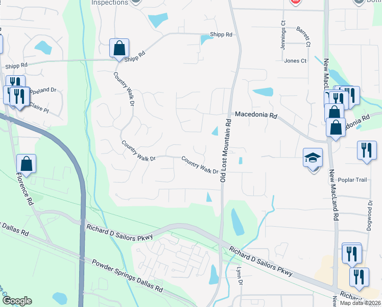 map of restaurants, bars, coffee shops, grocery stores, and more near 3378 Stone Path Way in Powder Springs