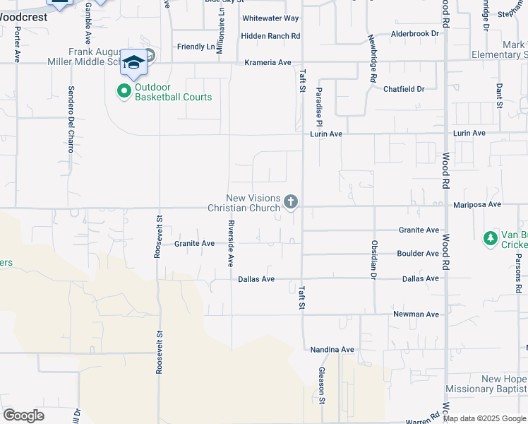 map of restaurants, bars, coffee shops, grocery stores, and more near 18365 Mariposa Avenue in Riverside