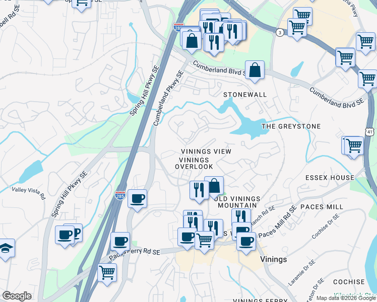 map of restaurants, bars, coffee shops, grocery stores, and more near 3137 Mission Ridge Lane in Atlanta