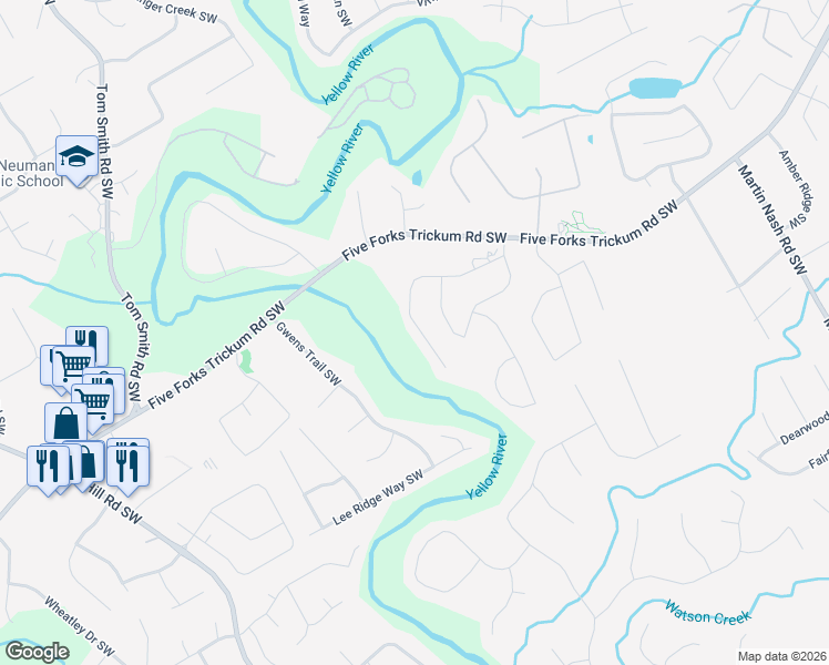 map of restaurants, bars, coffee shops, grocery stores, and more near 3781 Terrasol Trail Southwest in Lilburn