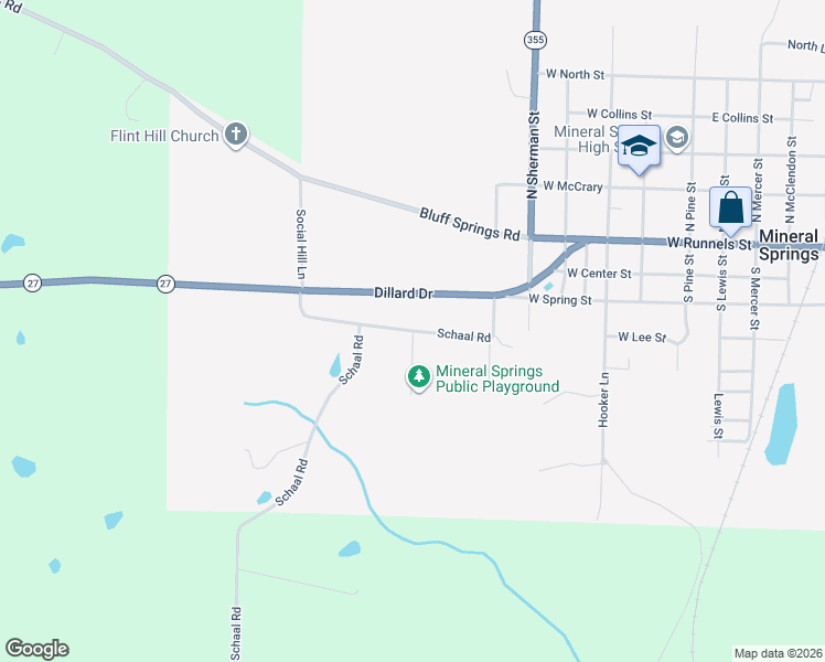 map of restaurants, bars, coffee shops, grocery stores, and more near 414 Schaal Road in Mineral Springs