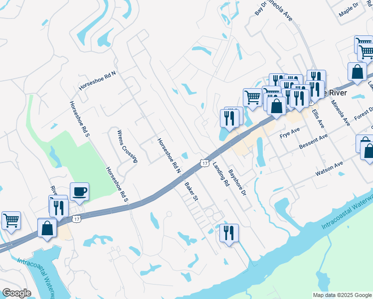 map of restaurants, bars, coffee shops, grocery stores, and more near 4233 Ravenwood Drive in Little River