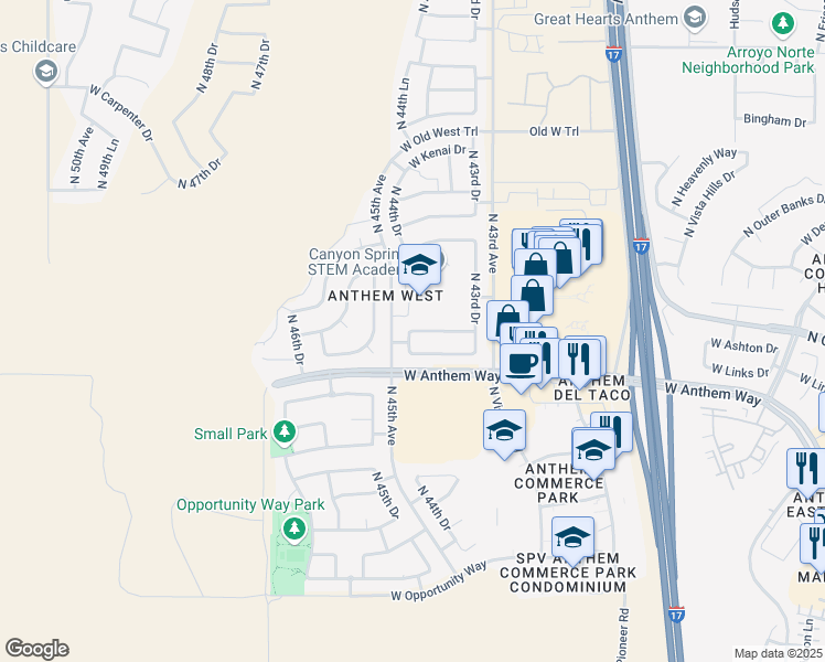 map of restaurants, bars, coffee shops, grocery stores, and more near 42719 North 44th Drive in Phoenix