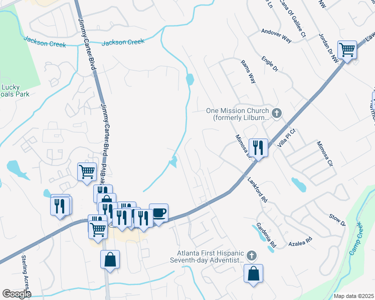 map of restaurants, bars, coffee shops, grocery stores, and more near 345 Braxton Place in Tucker