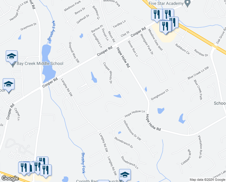 map of restaurants, bars, coffee shops, grocery stores, and more near 3041 Cooper Woods Drive in Loganville