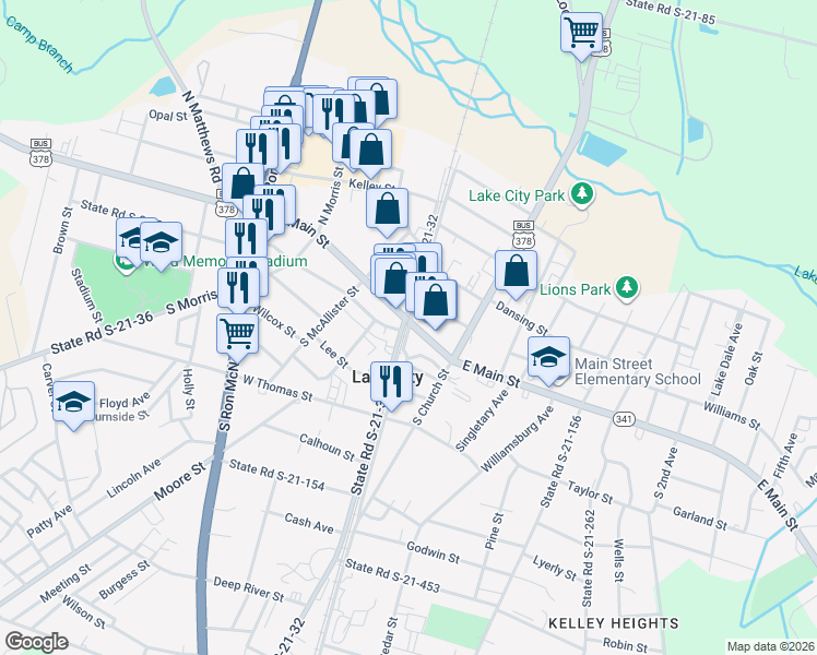 map of restaurants, bars, coffee shops, grocery stores, and more near 107 South Acline Street in Lake City