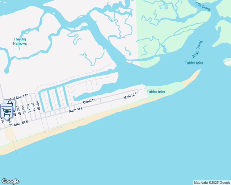 map of restaurants, bars, coffee shops, grocery stores, and more near 1611 Canal Drive in Sunset Beach