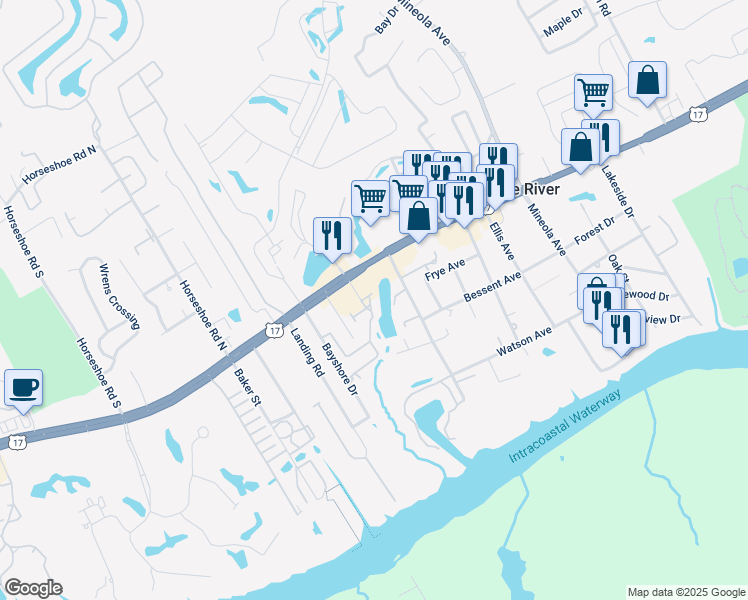 map of restaurants, bars, coffee shops, grocery stores, and more near 1380 U.S. 17 in Little River