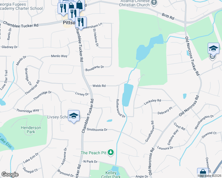 map of restaurants, bars, coffee shops, grocery stores, and more near 4254 Webb Road in Tucker