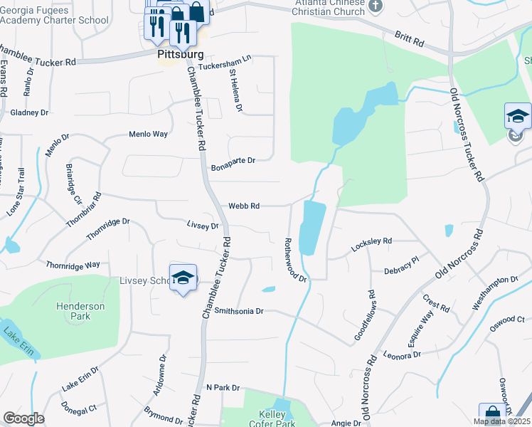 map of restaurants, bars, coffee shops, grocery stores, and more near 4257 Webb Road in Tucker