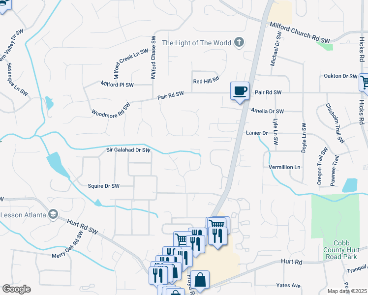 map of restaurants, bars, coffee shops, grocery stores, and more near 1323 Velvet Creek Way Southwest in Marietta