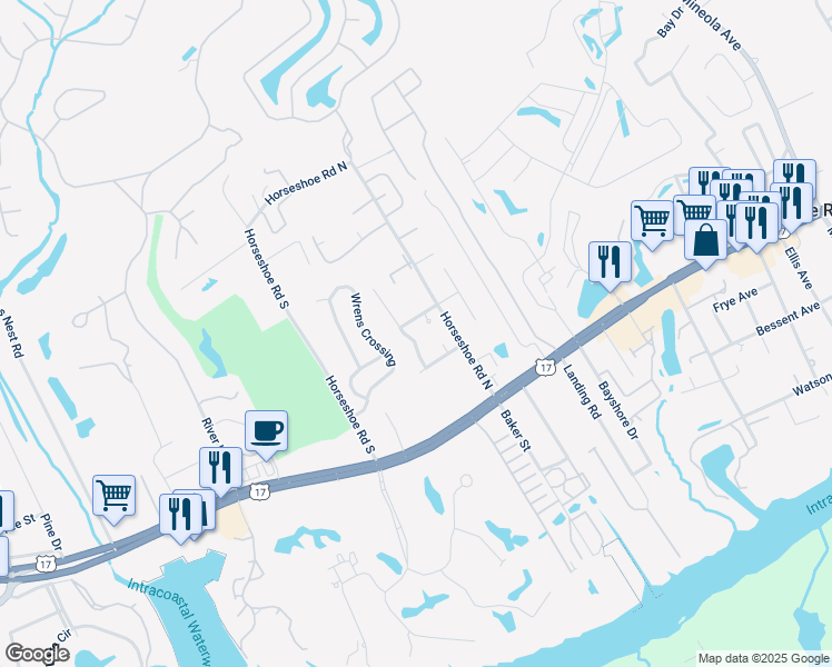 map of restaurants, bars, coffee shops, grocery stores, and more near 3879 Mallard Way in Little River