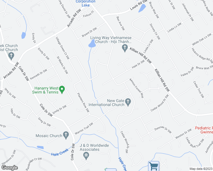 map of restaurants, bars, coffee shops, grocery stores, and more near 4506 Hale Drive Southwest in Lilburn