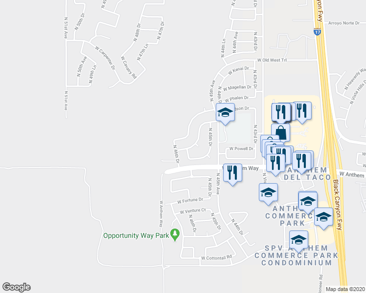 map of restaurants, bars, coffee shops, grocery stores, and more near 4608 West Powell Drive in Phoenix