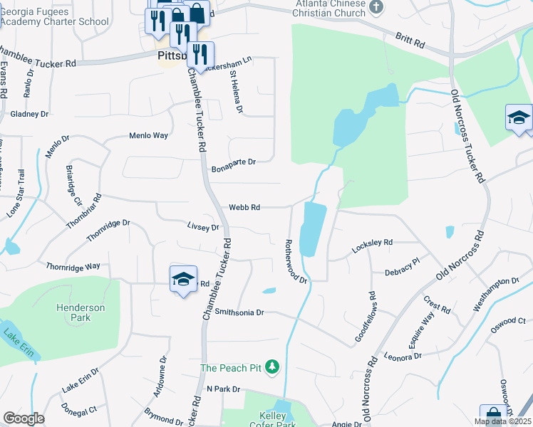 map of restaurants, bars, coffee shops, grocery stores, and more near 4257 Webb Road in Tucker