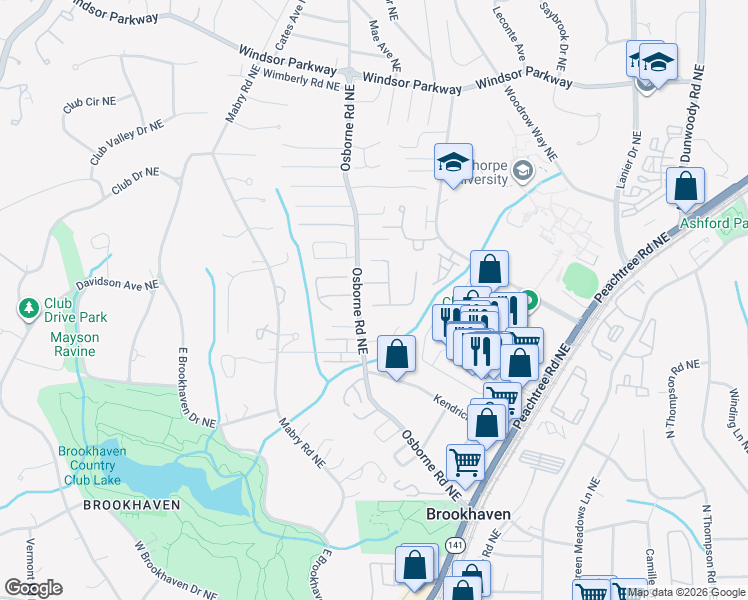 map of restaurants, bars, coffee shops, grocery stores, and more near 1166 Newbridge Trace Northeast in Atlanta