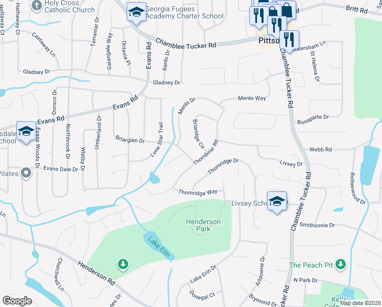 map of restaurants, bars, coffee shops, grocery stores, and more near 2759 Briarglen Drive in Atlanta