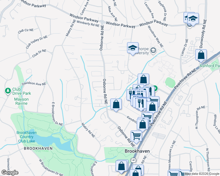 map of restaurants, bars, coffee shops, grocery stores, and more near 1166 Newbridge Trace Northeast in Atlanta