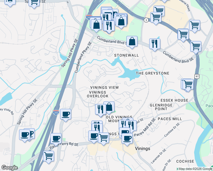 map of restaurants, bars, coffee shops, grocery stores, and more near 3115 7 Pines Court in Atlanta