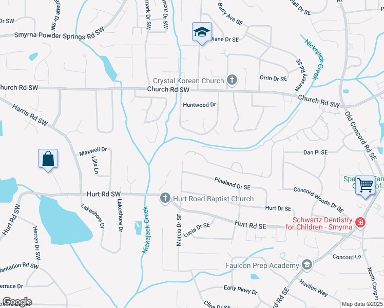 map of restaurants, bars, coffee shops, grocery stores, and more near 111 Ennisbrook Drive Southeast in Smyrna