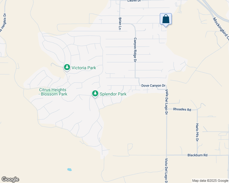 map of restaurants, bars, coffee shops, grocery stores, and more near Dove Canyon Drive in Riverside
