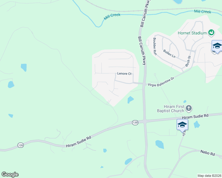 map of restaurants, bars, coffee shops, grocery stores, and more near 26 Trayton Way in Hiram