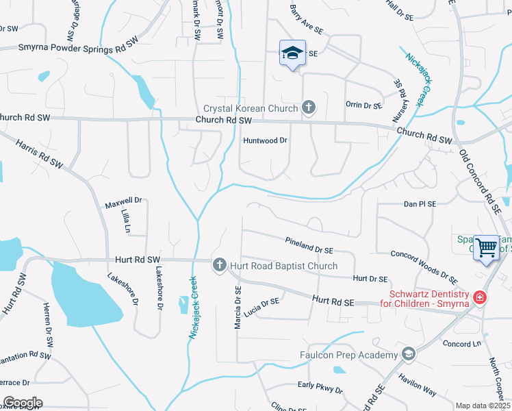 map of restaurants, bars, coffee shops, grocery stores, and more near 111 Ennisbrook Drive Southeast in Smyrna