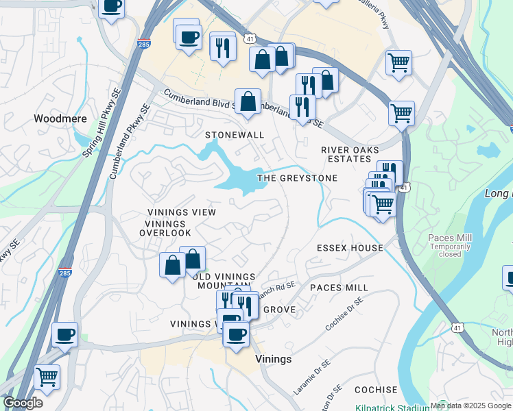 map of restaurants, bars, coffee shops, grocery stores, and more near 100 Pinhurst Drive in Atlanta