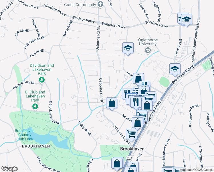 map of restaurants, bars, coffee shops, grocery stores, and more near 2903 Bankshill Row in Atlanta