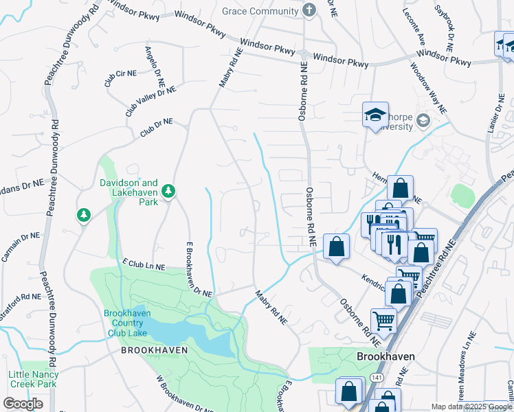 map of restaurants, bars, coffee shops, grocery stores, and more near 2910 Stone Brook Park Northeast in Brookhaven