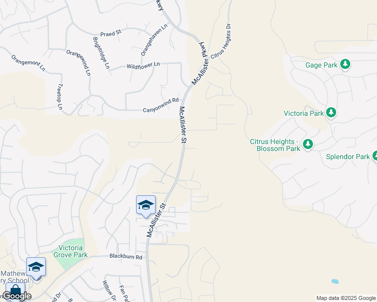 map of restaurants, bars, coffee shops, grocery stores, and more near 16926 McAllister Street in Riverside