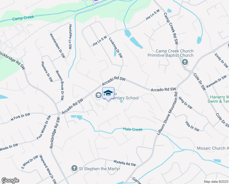 map of restaurants, bars, coffee shops, grocery stores, and more near 5090 Cricket Court Southwest in Lilburn